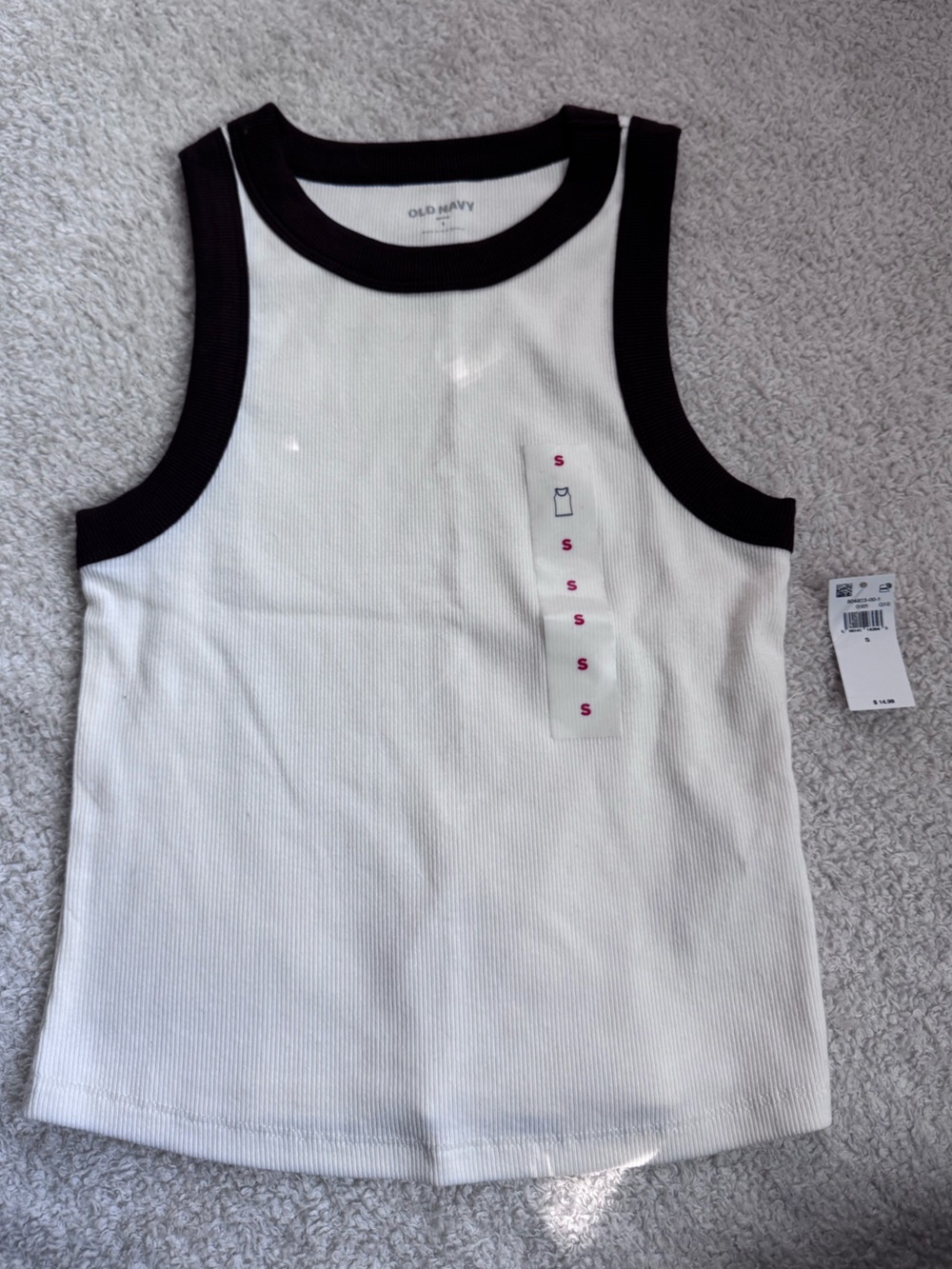 Old Navy White Tank Top with Brown Trim